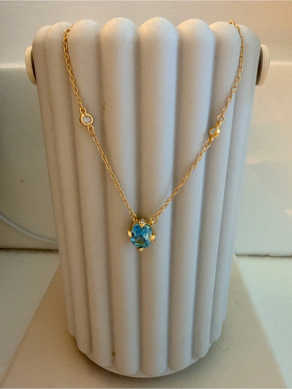 Freida Rothman Sterling Silver Gold Plated Necklace with Blue Gemstone Pendant